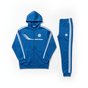 Survêtement unisexe bleu surdimensionné à capuche avec fermeture éclair, manches longues, couleur unie, design sportif, matière polyester respirante, idéal pour l'automne - Product Image 1
