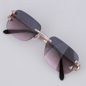 <b>Rimless</b> Rectangle <b>Sunglasses</b> Gradient Lenses Crystal Accents Women Elegant 100% UV Protection Adult - Product Image 1
