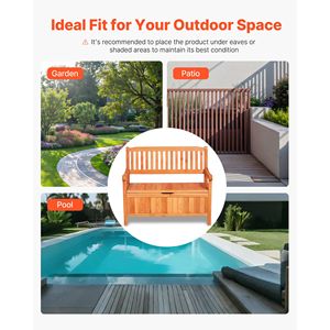 Panca Contenitore da Esterno per 2 Persone, Cassetta in Legno con Capacità di 125 Litri, Resistente alle Intemperie, Supporta 320 Kg, Ideale per Hotel e Giardini - Product Image 6