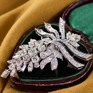 Art Deco Diamond Brooch 14K White Gold Plated IGI Certified 7-8CT Wedding Brooch - Product Image 2
