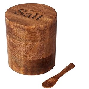Recipiente de Sal de Madera Cilíndrico Moderno, Apilable, Ecológico y Hecho a Mano por Bela Artisan, con Tapa Abatible para Uso Doméstico - Product Image 2