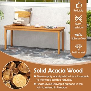 Juego de comedor para patio de 3 piezas con mesa y bancos de madera de acacia para exteriores - Product Image 5