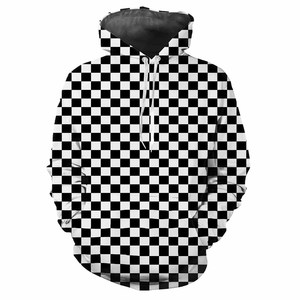 Sudadera con Capucha Unisex, Diseño a Cuadros, Bordada, Corte Holgado, Patrón Geométrico, Estilo Casual, Impresión por Sublimación, 100% Algodón Tejido, para Invierno - Product Image 2