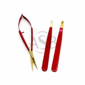 Pinzas para Cejas de Acero Inoxidable Rojo con Logotipo Personalizado, Puntas Afiladas Inclinadas, Pinzas para Cejas con Tijeras Finas con Resorte - Product Image 1
