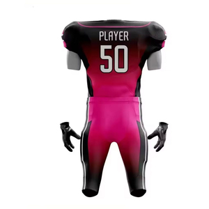 Ensemble de maillot et pantalon de football américain personnalisable pour homme adulte, en polyester, imprimé par sublimation, respirant, rose et noir, 50, avec le meilleur service OEM - Product Image 2