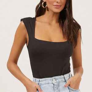 Body de punto acanalado con cuello tipo solapa, control de abdomen, efecto levantacola, transpirable, ligero, 100% poliéster, ajuste ceñido, corto sin mangas - Product Image 2