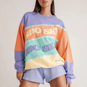 Pull en coton personnalisé pour femme, automne-hiver, coupe oversize, col rond vintage, broderie, sans capuche - Product Image 4