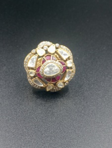 Amaira Jewels Flower Shape <b>Cocktail</b> <b>Rings</b> 18K <b>Gold</b> Plated Red Talap Moissanite Inlay Women's Vintage Wedding Fashion <b>Rings</b> - Product Image 3
