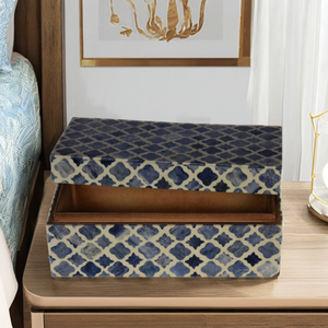 Caja de almacenamiento con incrustaciones de resina blanca y hueso azul Nature's Elegance para organizador elegante de joyería - Product Image 6