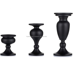 Bougeoir élégant noir mat en métal enduit de poudre fait à la main ensemble maison Halloween Diwali Festivals mariages Ramadans fêtes bas - Product Image 1