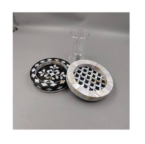 Royal Design MOP Coaster <b>Black</b> And White Pattern For <b>Table</b> Decoration Mother Of Pearl Coaster for Hotel Home <b>Coffee</b> Tea Coaster - Product Image 1