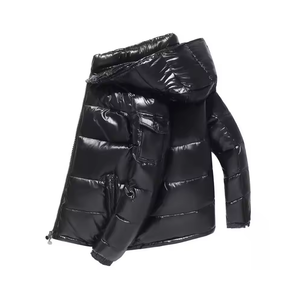 Custom Glossy Wet Look Puffer <b>Jacket</b> <b>Men</b> Detachable Hood Thick Padded Winter Coat Wholesale Oem Manufacturer Bubble <b>Jacket</b> - Product Image 2