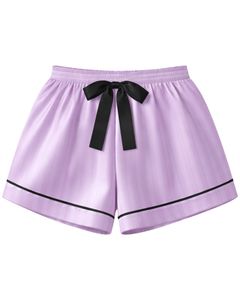 ชุดนอนผ้าซาตินสีม่วงแบบกำหนดเองสำหรับผู้หญิง ชุดนอนผ้าไหมสายเดี่ยวและกางเกงขาสั้น ชุดนอนนุ่มหรูหราสำหรับฤดูร้อน - Product Image 4