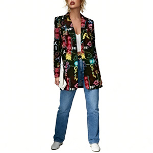 Vente flash sur le blazer pour femme Temu, imprimé pop art accrocheur, coupe ample décontractée, manches longues, cardigan ouvert sur le devant, pour toutes les saisons. - Product Image 6