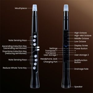 Saxophone électronique MIDI sans fil portable 100 tons, haut-parleur Hi-Fi 3W, autonomie de 12 heures, 0,7 lb, noir ABS - Son Hi-Fi léger - Product Image 6