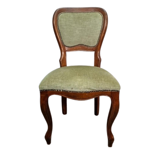 Silla de Comedor Niora Ecológica de Madera de Caoba Tradicional con Asiento y Respaldo Tapizados en Lino, Acabado Marrón - Product Image 1