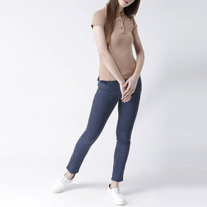 เสื้อโปโลผู้หญิงสีเบจ ผ้าฝ้ายถัก 100% แขนสั้น สีพื้น สไตล์ลำลอง ความยาวปกติ - Product Image 4