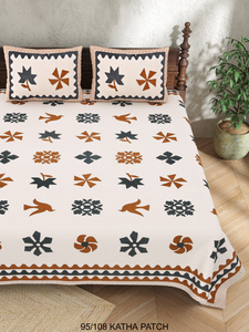 Ensemble de draps et taies d'oreiller en coton 100% avec motif personnalisé Katha Patch, quantité personnalisée, utilisation hôtelière toute saison, respirant, durable, résistant à la décoloration - Product Image 2