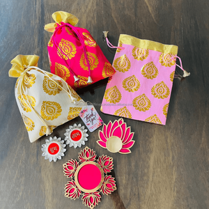 Hoa sen rangoli tealight shubh labh treo thẻ cảm ơn lễ hội đám cưới Ấn Độ Quà Tặng trở lại Diwali Túi xách potli Túi cản trở - Product Image 2