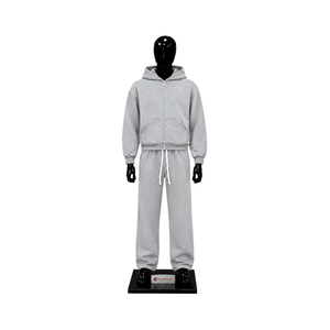 Ensemble de survêtement homme gris clair en molleton avec sweat à capuche zippé et pantalon de jogging décontracté, tenue de sport deux pièces style streetwear décontracté - Product Image 1