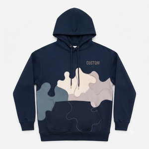 OEM Custom Wavy Camo Patchwork Hoodie 100% Cotton French Terry Drop Shoulder Pullover Hoodies Winter Style Private <b>Label</b> Vendor - Product Image 3