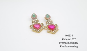 Pendientes de Oro Laminado con Moissanita Kundan 03636, Pendientes Colgantes con Doble Piedra para Mujer, Joyería de Boda - Product Image 6