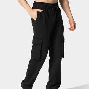 Premium Men's Black Cargo Sweatpants Loose Fit Drawstring Waist Multi <b>Pocket</b> Casual Jogger <b>Trousers</b> High Quality Wholesale - Product Image 3