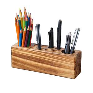 Organisateur de bureau en bois avec porte-stylos et support pour cartes |   Organisateur de bureau et d'étude multifonctionnel pour table - Product Image 5