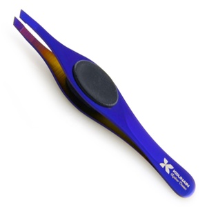 KOUNAIN Pince à sourcils en acier inoxydable à pointe inclinée beauté professionnelle finition plasma bleu brillant avec poignée en silicone noir - Product Image 4