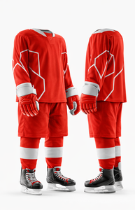 Custom Ice Hockey Uniform Men's Red <b>White</b> Sublimated Jersey Full Sleeve Moisture Wicking Breathable Winter Adult Size - Product Image 2