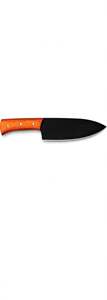 Couteau de chef artisanal noir avec revêtement, manche en bois de cerisier naturel, outil de découpe culinaire - Product Image 1