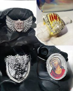 Men's 925 Silver <b>Cocktail</b> <b>Ring</b> With Crystal Pave Setting Shield Angel Wings Christ Jesus Design Hiphop Style Everyday Wear - Product Image 1