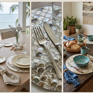 แผ่นรองจานทำมือจากเปลือกหอยมุก ลายเปลือกหอยเชลล์ สำหรับงานเลี้ยงอาหารค่ำสุดหรู งานแต่งงาน และการตกแต่งสไตล์ชายทะเล - Product Image 6