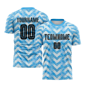 ชุดเสื้อฟุตบอลแบบกำหนดเองสำหรับผู้ชาย สีฟ้าอ่อน พิมพ์ลายชื่อทีมตามสั่ง เนื้อผ้าโพลีเอสเตอร์ระบายอากาศได้ดี แขนสั้น เหมาะสำหรับทุกฤดูกาล - Product Image 6