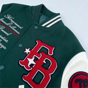 Women’s Cropped Bomber Varsity <b>Jacket</b> OEM <b>Leather</b> Sleeves with Custom Embroidery Logo, Baseball Style - Product Image 6