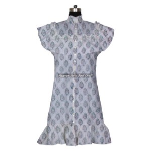 Hermoso vestido indio de algodón con estampado a mano para mujer, vestido con estampado a bloques, camisa corta, vestido informal, midi, estilo bohemio. - Product Image 6