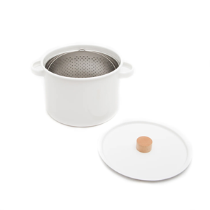 Kaico Minimalist Metal White Ice Bucket With <b>Wooden</b> Lid Knob Sleek Double Handled Multi Purpose Beverage Chiller Modern Decor - Product Image 2