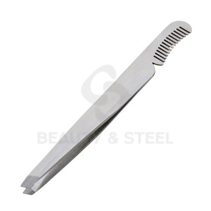 Pinzas de Depilar de Acero Inoxidable con Borde Recto y Peine Integrado para un Cuidado Facial Profesional - Product Image 1