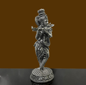 Estatua de Krishna de Latón Hecha a Mano con Acabado Plateado, Tocando la Flauta, Figura de Dios Hindú para Decoración del Hogar - Product Image 3