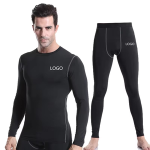 Conjunto de compresión azul de manga larga para hombre, cuello redondo, de secado rápido, de spandex y poliéster, top de manga larga y pantalones, kit sólido para todas las estaciones - Product Image 4