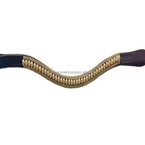 Pulsera personalizada de 3 filas de cristales dorados y perlas plateadas, cadena ostentosa de combinación, correa de cuero genuino negro o marrón para cejas de caballo - Product Image 1