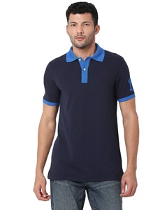 T-shirt de golf bleu personnalisé pour homme – Maillot ajusté de haute qualité avec logo imprimé numériquement, respirant, à manches courtes, couleur unie - Product Image 1