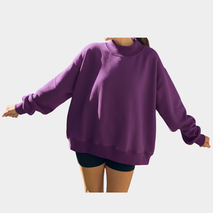 เสื้อสเวตเชิ้ตคอกลมผู้หญิง สีพื้น แขนยาว ทรงโอเวอร์ไซส์ ผ้าถัก คอตตอนใยไผ่ ระบายอากาศได้ดี เหมาะสำหรับใส่ในฤดูใบไม้ร่วง ทรงปกติ - Product Image 1