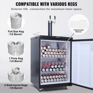 Dispenser di Birra a Doppio Rubinetto con Cilindro CO2, Vassoio Raccogligocce, Kegerator con Controllo Temperatura 32-75.2 Fahrenheit, Refrigeratori e Raffreddatori - Product Image 4