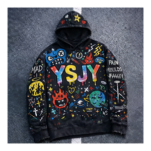 Sudadera con Capucha para Hombre, con Logotipo Personalizado, Estilo Desgastado, Bordado, Efecto Descolorido por el Sol, Estampado Vintage, Sudadera Extra Grande, Lavado Ácido, de Algodón - Product Image 3