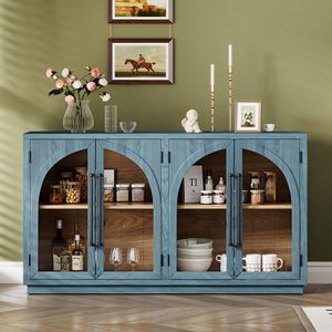 Large Retro 4-Door <b>Sideboard</b> with Adjustable Shelves & Metal Handles for Kitchen Dining & Living Room Storage - Product Image 2