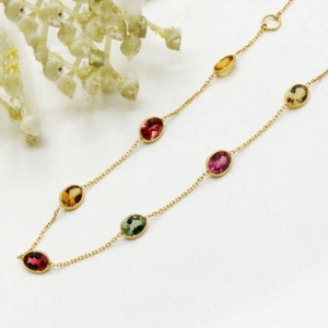 Fashionable Unique Trendy 100% Natural Multi Tourmaline Gemstone Handmade Bracelet <b>Solid</b> 18k Yellow <b>Gold</b> for Party Gift - Product Image 3
