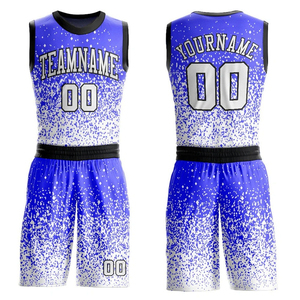 Tenues de basket sublimées respirantes pour hommes ou femmes, ensemble sportif bleu roi à motifs éclaboussés - Product Image 3