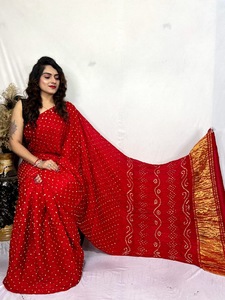 Indian Traditional Gajji Silk Bandhej <b>Saree</b> Wedding Party Wear - Product Image 3