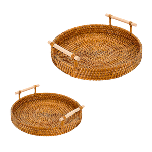 Handwoven RATTAN <b>TRAY</b> FRUIT STORAGE <b>BASKET</b> with Handles Gift Sustainable Serving <b>Basket</b> Supplier - Product Image 1